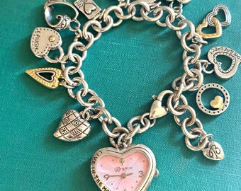 Brighton Power of Pink Heart Breast Cancer Ribbon Charm Watch