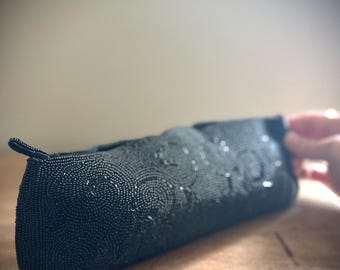 Vintage Black Beaded Clutch