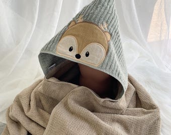 Custom Name Hooded Towel for Baby Woodland Shower Gift