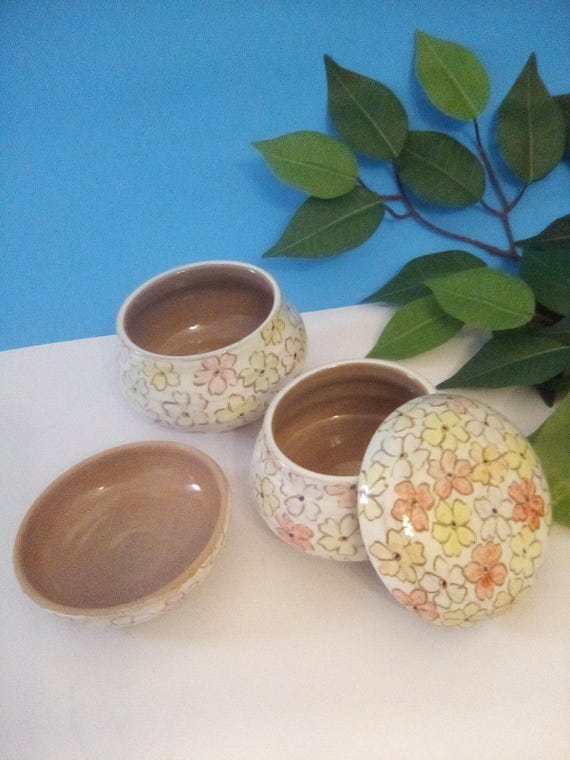 Ceramic Trinket Containers, Handcrafted, Cherry B… - image 1