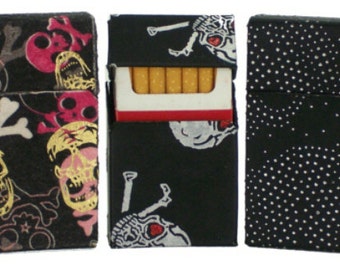 Cigarette Case-Skull Smoking Jacket-- 2 Sizes-Kings/Regular and  100's-Fabric over Corrugated Board-Crush-Proof Cigarettes-3 Patterns