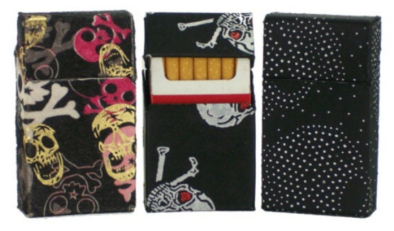 Cigarette Case-Skull Smoking Jacket-- 2 Sizes-Kings/Regular and  100's-Fabric over Corrugated Board-Crush-Proof Cigarettes-3 Patterns