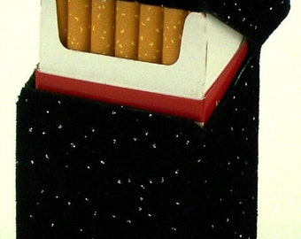 smoking jacket cigarette case Cigarette Case Black Velvet Sparkle Fabric Smoking Jacket-corrugated Board  With Fabric Covering- 2 Sizes-kings/regular and 100's