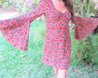 Mini-robe style années 60, manches cloche, robe d'été en coton