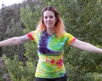 P19 - Adult Small Tie Dye T-shirt - S - Rainbow spiral trippy hippie ice-dye tee alternative pastel goth boho vaporwave bohemian