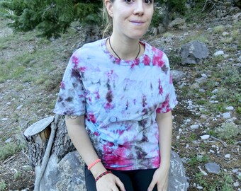 P14 - Adult Large Tie Dye T-shirt - L - Pastel minimalist white pink purple and blue ice dye tee hippie boho bohemian trippy vaporwave