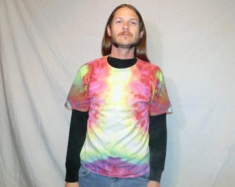 O59 - Adult Large Tie Dye T-shirt - L - Rainbow mirror pastel grunge ice dye tee hippie boho bohemian trippy vaporwave psychedelic