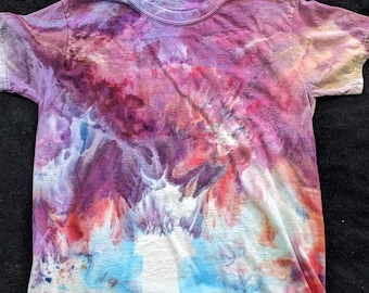 R01 - Adult Large Tie Dye T-shirt - L - Purple red and blue abstract nebula ice dye tee hippie boho bohemian trippy