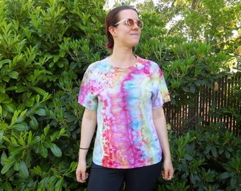 Q03 - Adult Large Tie Dye T-shirt - L - Pink psychedelic ice dye tee hippie boho bohemian trippy vaporwave