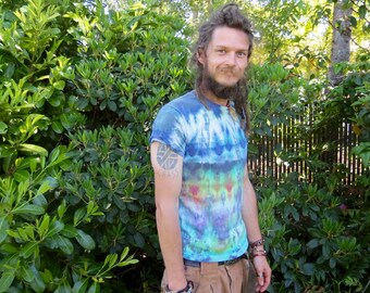 Q12 - Youth Large - YL - tie-dye t-shirt - Purple, yellow, green, red & blue minimalist design tie-dye t-shirt youth kid's children's large