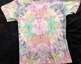 R03 - Adult Medium Tie Dye T-shirt - M - Pastel baphomet explosion minimalist pink and purple watercolor ice dye mint green