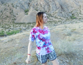 P03 - Adult Large Tie Dye T-shirt - L - Pink and blue pastel goth ice dye tee hippie boho bohemian trippy vaporwave