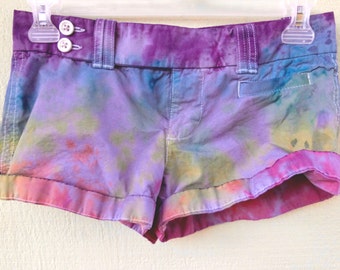 F20 - Junior's Small - Size 4 - lilac rainbow shorts size 4 US Old Navy Small festival rave party beach boho hippie trippy pastel goth