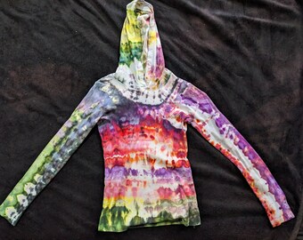 R11 - Adult Medium - M - tie-dye hood top - American Apparel  black pink purple green trippy psychedelic pastel goth grunge sexy comfy