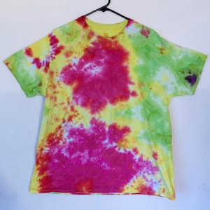 C2 - Adult Extra large - XL - Tie Dye T-shirt Vibrant pink, lime green and yellow abstract pastel goth festival rave boho hip party urban