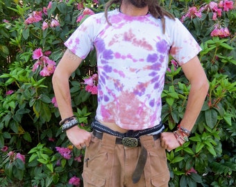 Q19 - Youth Medium - YM - Tie-dye t-shirt - Purple pink mirrored bursts kid's youth medium trippy hip hippie cool