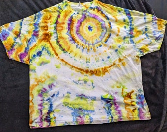 R09 - Adult 5XL - tie-dye t-shirt - plus size-  supernova yellow orange purple burst ice dye plus-size psychedelic trippy tie-dye t-shirt