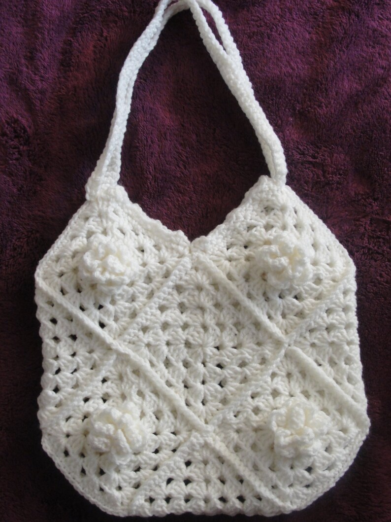 Crochet Flower tote bag in Granny squares with handmade Etsy