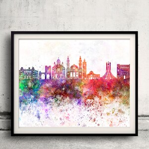 Algiers skyline in watercolor background - Poster Digital Wall art Illustration Print Art Decorative - SKU 2160