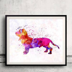 Blue Gascony Basset 01 in watercolor - Fine Art Print Poster Decor Home Watercolor Illustration Dog - SKU 2202