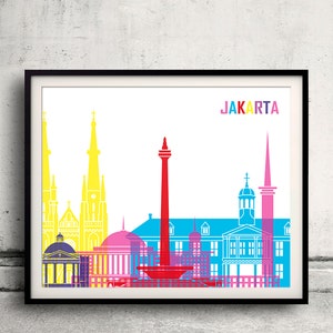 Jakarta pop art skyline - Fine Art Print Glicee Poster Gift Illustration Pop Art Colorful Landmarks - SKU 1985
