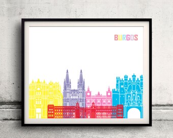 Burgos skyline pop - Fine Art Print Glicee Poster Gift Illustration Pop Art Colorful Landmarks - SKU 2399