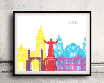 Lima skyline pop - Fine Art Print Glicee Poster Gift Illustration Pop Art Colorful Landmarks - SKU 2423