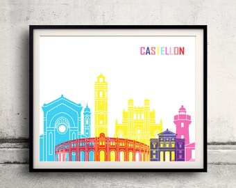 Castellon skyline poster - Fine Art Print Landmarks skyline Poster Gift Illustration Artistic Colorful Landmarks - SKU 2407