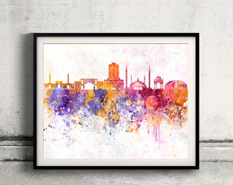 Islamabad skyline in watercolor background Poster Digital Wall art Illustration Print Art Decorative - SKU 2569