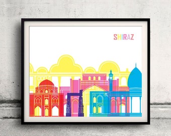 Shiraz pop art skyline 8x10 in. to 12x16 in. Fine Art Print Glicee Poster Gift Illustration Pop Art Colorful Landmarks - SKU 2890