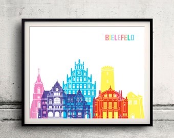 Bielefeld pop art skyline 8x10 in. to 12x16 in. Fine Art Print Glicee Poster Gift Illustration Pop Art Colorful Landmarks - SKU 2869