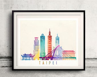 Taipei landmarks watercolor poster - Fine Art Print Landmarks skyline Poster Gift Illustration Artistic Colorful Landmarks - SKU 2814