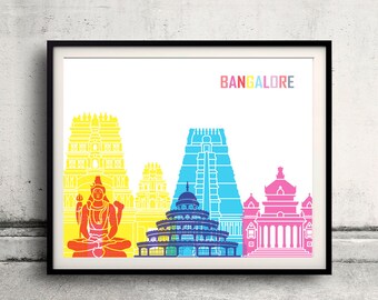 Bangalore skyline pop - Fine Art Print Glicee Poster Gift Illustration Pop Art Colorful Landmarks - SKU 2393