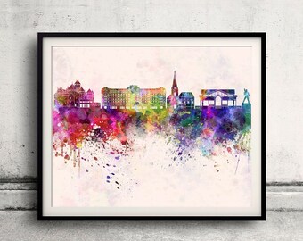 Montreux skyline in watercolor background 8x10 in to 12x16 Poster Digital Wall art Illustration Print Art Decorative  - SKU 2893