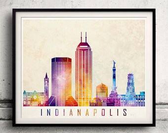 Indianapolis landmarks watercolor poster - Fine Art Print Landmarks skyline Poster Gift Illustration Artistic Colorful Landmarks - SKU 2003