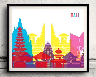 Bali pop art skyline - Fine Art Print Glicee Poster Gift Illustration Pop Art Colorful Landmarks - SKU 1982