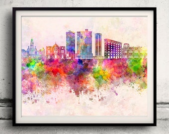 Fort Worth skyline in watercolor background - Poster Digital Wall art Illustration Print Art Decorative - SKU 2007