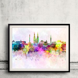 Jakarta skyline in watercolor background - Poster Digital Wall art Illustration Print Art Decorative - SKU 1991