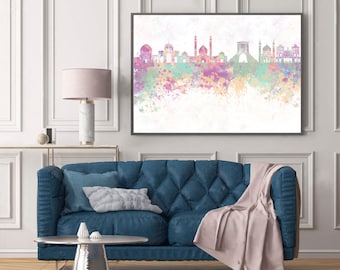 Tehran skyline in watercolor background - Poster Digital Wall art Illustration Print Art Decorative - SKU 1424