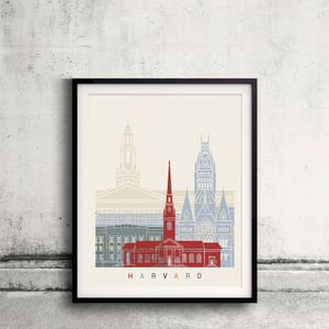 Harvard skyline poster - Fine Art Print Landmarks skyline Poster Gift Illustration Artistic Colorful Landmarks - SKU 2470