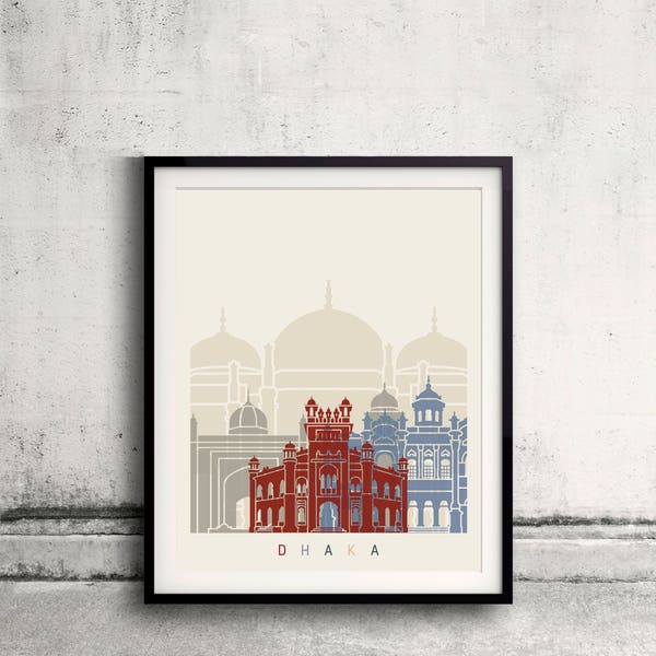 Dhaka skyline poster - Fine Art Print Landmarks skyline Poster Gift Illustration Artistic Colorful Landmarks - SKU 2444