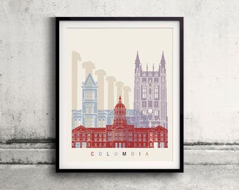 Póster del horizonte de Columbia MO - Fine Art Print Monumentos emblemáticos del horizonte Póster Ilustración de regalo Artístico Coloridos puntos de referencia - SKU 2438