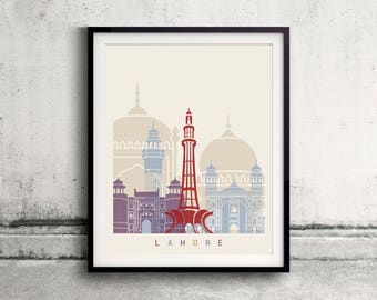 Lahore skyline poster - Fine Art Print Landmarks skyline Poster Gift Illustration Artistic Colorful Landmarks - SKU 2484