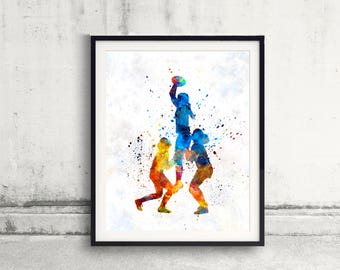 Rugby Women Player 01 - poster watercolor wall art splatter sport illustration print Glicée artistic - SKU 2769