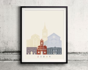 Zadar skyline poster - Fine Art Print Landmarks skyline Poster Gift Illustratie Artistieke Kleurrijke Bezienswaardigheden - SKU 2906
