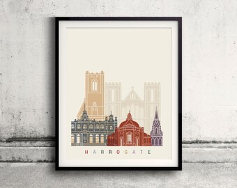 Harrogate skyline poster - Fine Art Print Landmarks skyline Poster Gift Illustration Artistic Colorful Landmarks - SKU 2925