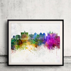 Tübingen skyline in watercolor background 8x10 in to 12x16 Poster Digital Wall art Illustration Print Art Decorative  - SKU 2818