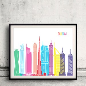 Dubai Skyline Pop Fine Art Print Glicee Poster Geschenk Illustration Pop Art Bunte Sehenswürdigkeiten SKU 2453 Bild 1