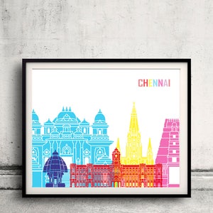 Chennai skyline pop Fine Art Print Glicee Poster Gift Illustration Pop Art Colorful Landmarks SKU 2409 image 1