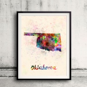 Oklahoma US State in watercolor background 8x10 in. to 12x16 in. Poster Digital Wall art Illustration Print Art Decorative  - SKU 0423